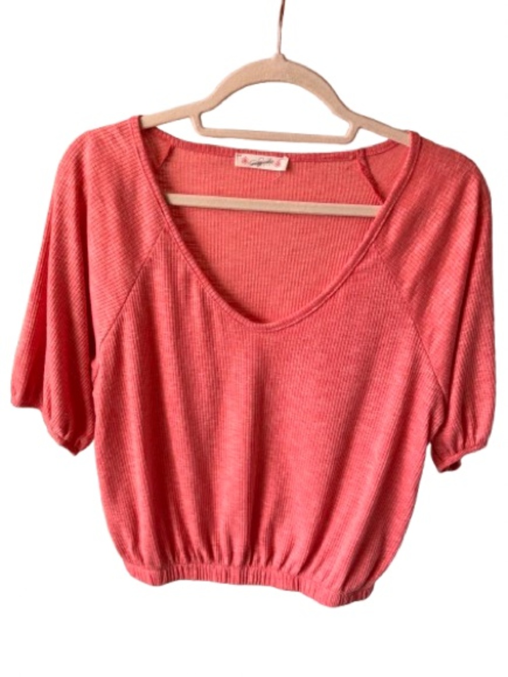 Magnolia Boutique Ribbed Scoop-Neck Short Sleeve Top Coral Size M
